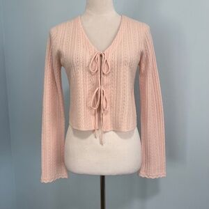 Magaschoni Women’s 100% Cashmere Front Ties Cardigan‎ Size S Pale Pink